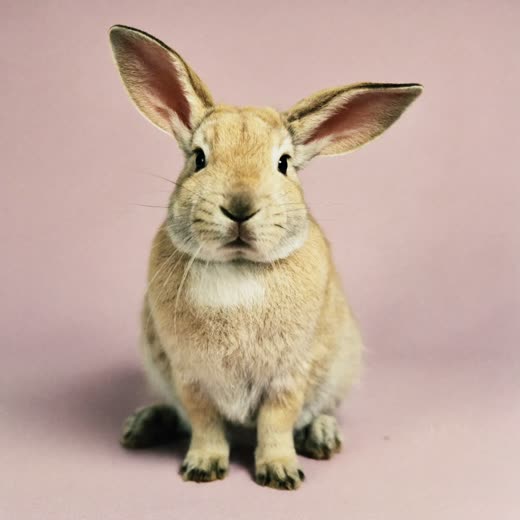 A rabbit sitting on a plain pale background
